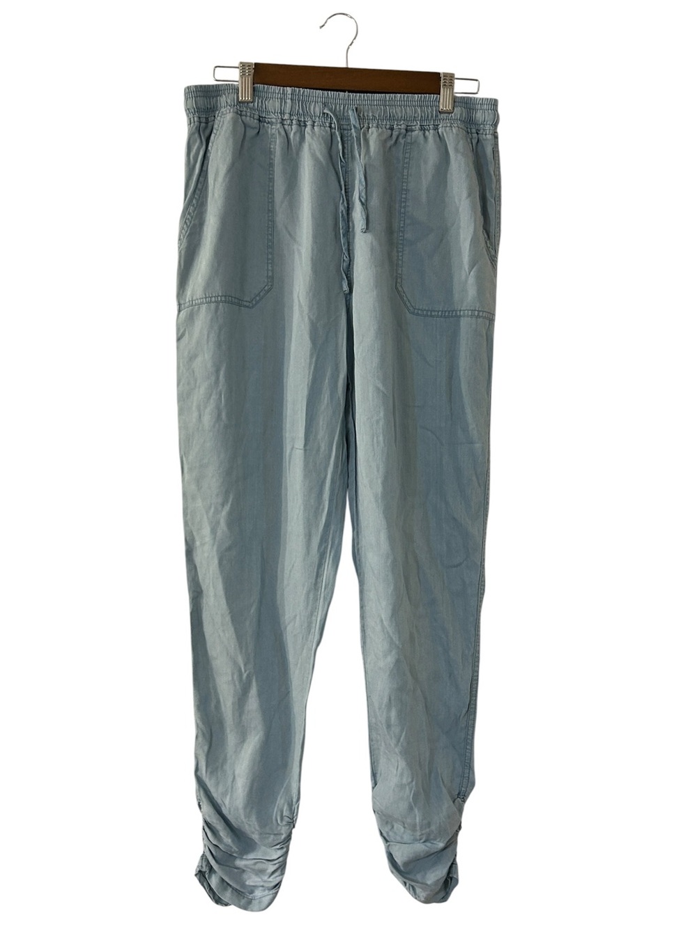 Thread & Supply Tencel Lyocell Ruched Hem Straight Leg Light Wash Blue Size L